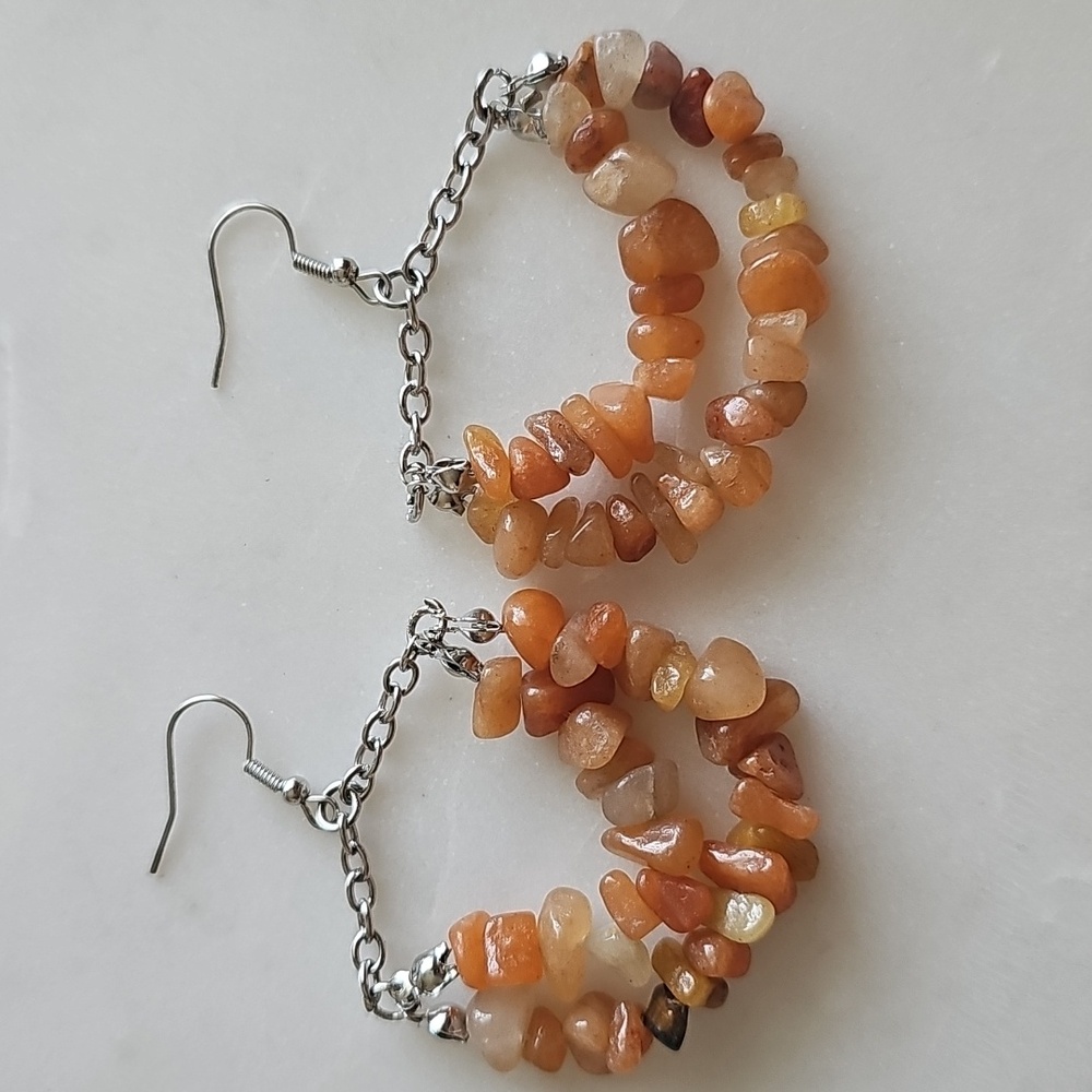 Vintage Navajo American Indian Polished Adobe Rock Dangle Earrings